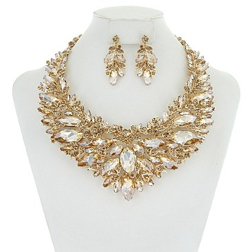 FASHIONABLE CHUNKY STONE LEAF NECKLACE SET