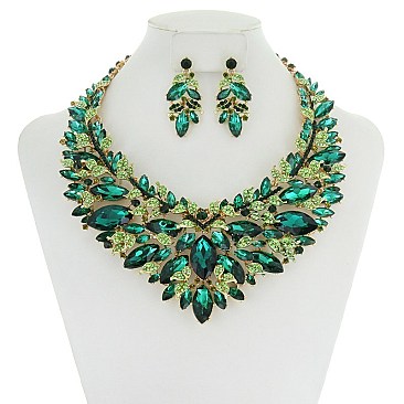 FASHIONABLE CHUNKY STONE LEAF NECKLACE SET