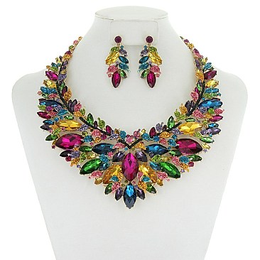 FASHIONABLE CHUNKY STONE LEAF NECKLACE SET