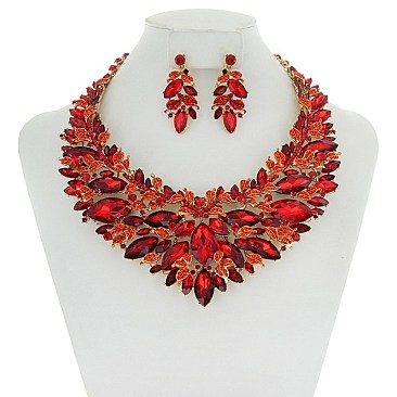 FASHIONABLE CHUNKY STONE LEAF NECKLACE SET