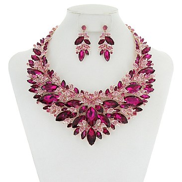 FASHIONABLE CHUNKY STONE LEAF NECKLACE SET