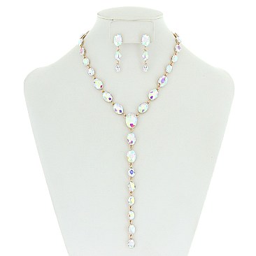 FASHIONABLE OVAL LARIAT STONE NECKLACE/ER SET SLNBY8989