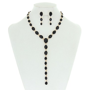 FASHIONABLE OVAL LARIAT STONE NECKLACE/ER SET SLNBY8989