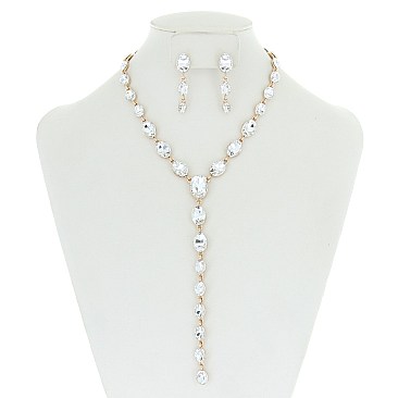 FASHIONABLE OVAL LARIAT STONE NECKLACE/ER SET SLNBY8989