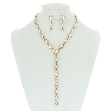 FASHIONABLE OVAL LARIAT STONE NECKLACE/ER SET SLNBY8989