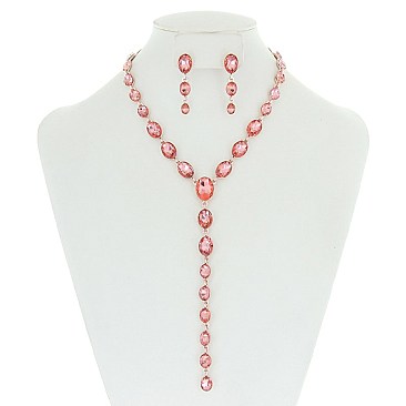 FASHIONABLE OVAL LARIAT STONE NECKLACE/ER SET SLNBY8989