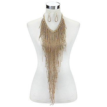 FASHIONABLE WATERFALL COLOR SEED BEAD NECKLACE SET SLNBY9316
