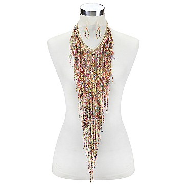 FASHIONABLE WATERFALL COLOR SEED BEAD NECKLACE SET SLNBY9316