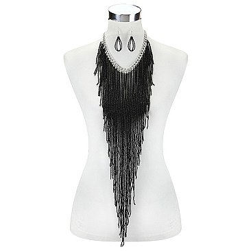 FASHIONABLE WATERFALL COLOR SEED BEAD NECKLACE SET SLNBY9316