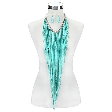 FASHIONABLE WATERFALL COLOR SEED BEAD NECKLACE SET SLNBY9316