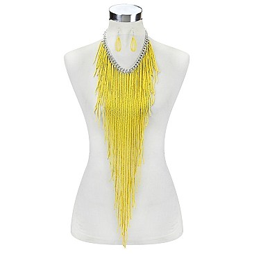 FASHIONABLE WATERFALL COLOR SEED BEAD NECKLACE SET SLNBY9316