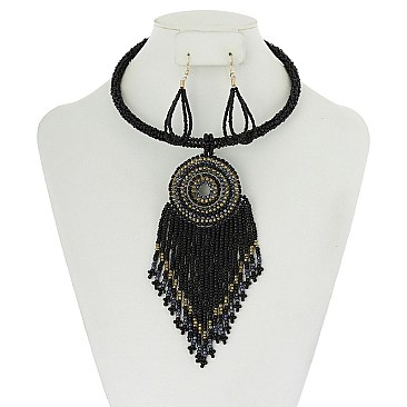 TRENDY TRIBAL DREAM CATCHER NECKLACE SET SLNBY9317BK