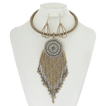 TRENDY TRIBAL DREAM CATCHER NECKLACE SET SLNBY9317BK