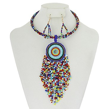 TRENDY TRIBAL DREAM CATCHER NECKLACE SET SLNBY9317BK