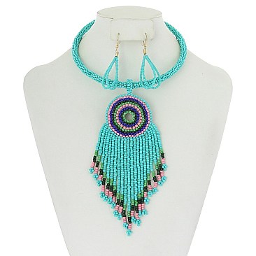 TRENDY TRIBAL DREAM CATCHER NECKLACE SET SLNBY9317BK