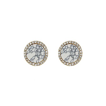 Fashionable Gold/white Rnd Stud Earring With Stone Center SLNE0086