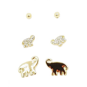 Fashionable 3 Pc Elephant Post Earring Set SLNE0550