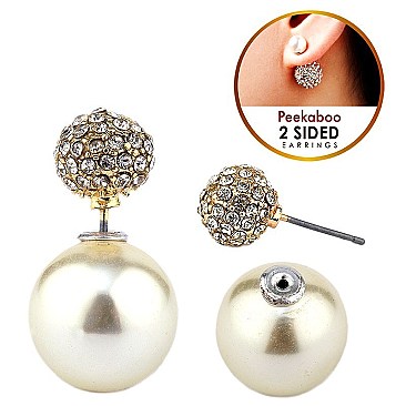 NE0638-LP Freshwater Pearl Rhinestone Back Peekaboo Earring