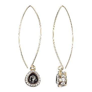 NE0910-LP Glass Rhinestone Teardrop Long Fish Hook Earring