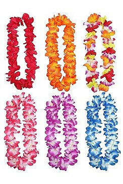 PACK OF 12 CHARMING ASSORTED COLOR HAWAIIAN FLOWER LEIS NECKLACES