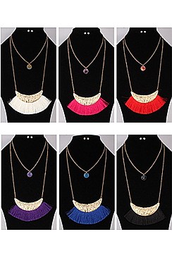PACK OF 12 FASHION ASSORTED COLOR TASSEL NECKLACE