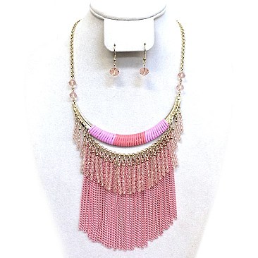 Stylish Beads Fringe Necklace and Earring Set SLNEG1400