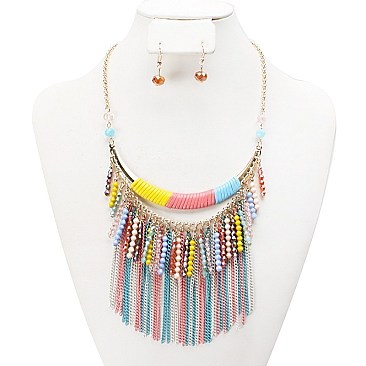Stylish Beads Fringe Necklace and Earring Set SLNEG1400