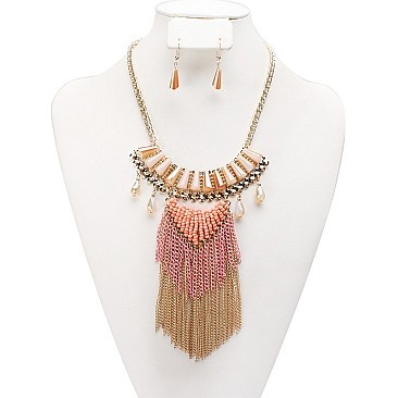 Stylish Layered Fringe Fashion Necklace and Earring Set SLNEG1402