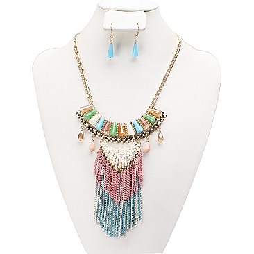 Stylish Layered Fringe Fashion Necklace and Earring Set SLNEG1402