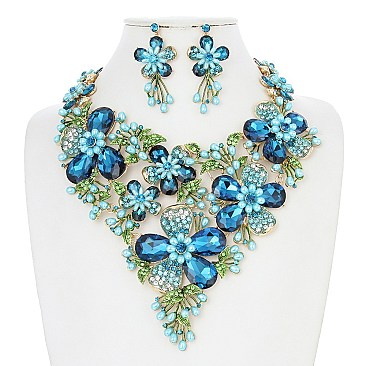 FLORAL STONE/PEARL ENCRUSTED NECKLACE SET