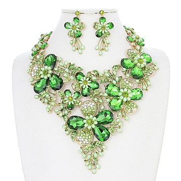 FLORAL STONE/PEARL ENCRUSTED NECKLACE SET