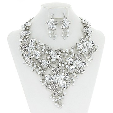 FLORAL STONE/PEARL ENCRUSTED NECKLACE SET