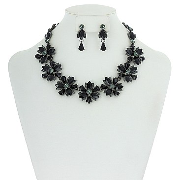 TRENDY MARQUISE STONE FLOWER NECKLACE SET