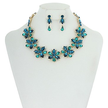 TRENDY MARQUISE STONE FLOWER NECKLACE SET