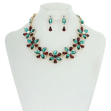 TRENDY MARQUISE STONE FLOWER NECKLACE SET