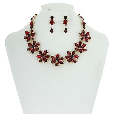 TRENDY MARQUISE STONE FLOWER NECKLACE SET