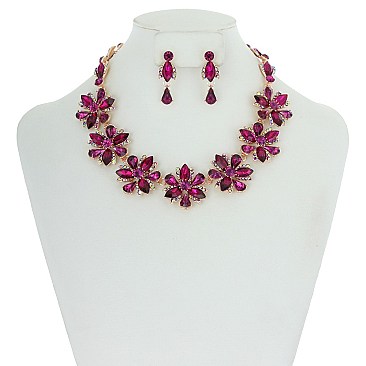 TRENDY MARQUISE STONE FLOWER NECKLACE SET