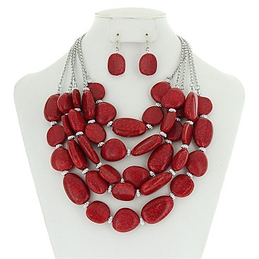 LAYERED 5 LINE STONE NECKLACE SET