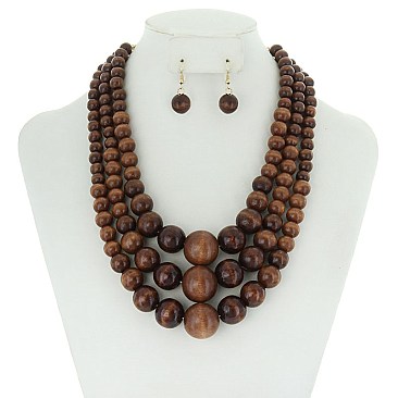 3 LAYERS WOOD BEADS STATEMENT NECKLACE SET MEZNEL316