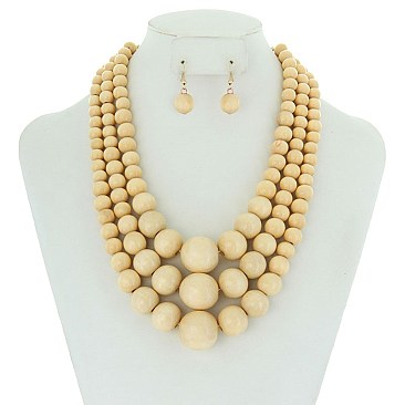 3 LAYERS WOOD BEADS STATEMENT NECKLACE SET MEZNEL316