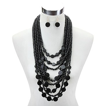 8 LAYERS WOOD BEADS STATEMENT NECKLACE SET MEZNEL317