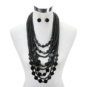 Fashionable 8 Line Wood Beaded Necklace Set SLNEL317