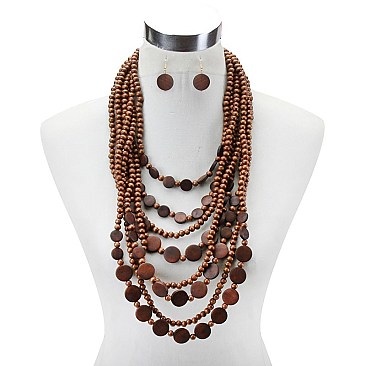 Fashionable 8 Line Wood Beaded Necklace Set SLNEL317