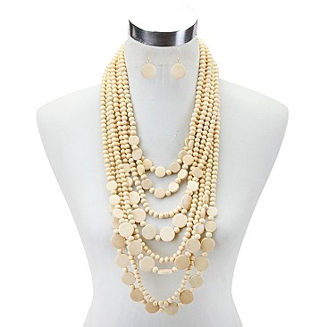 8 LAYERS WOOD BEADS STATEMENT NECKLACE SET MEZNEL317