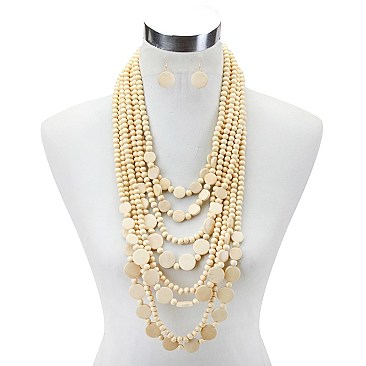 Fashionable 8 Line Wood Beaded Necklace Set SLNEL317