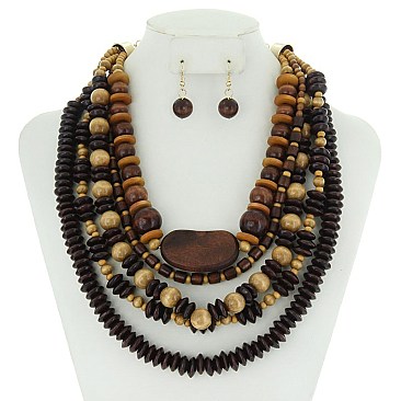 5 LAYERS WOOD BEADS STATEMENT NECKLACE SET MEZNEL318
