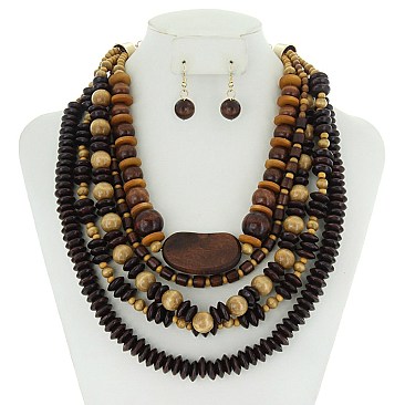 Fashionable 5 Line Wood Beaded Necklace Set SLNEL318