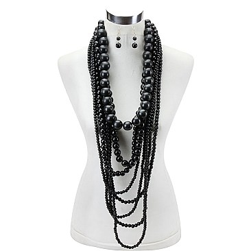 7 LAYERS PEARLS STATEMENT NECKLACE SET MEZNEL319