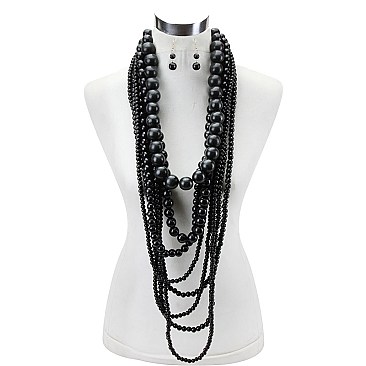 Trendy 7 Line Beaded Pearl Necklace Set SLNEL319