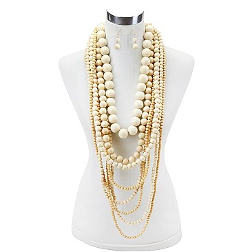Trendy 7 Line Beaded Pearl Necklace Set SLNEL319
